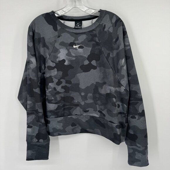 Nike Dri-Fit womens size XL Camo Print Long Sleeve Sweatshirt crop shirt gray - Picture 6 of 11